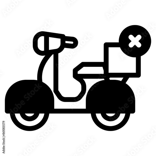 Black retro scooter or motorbike icon illustration isolated on white. 
