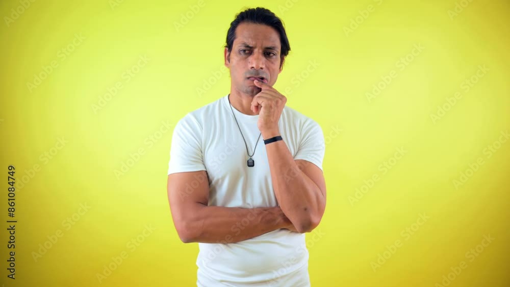 Man thinking hand on chin Man thinking hand on chin
