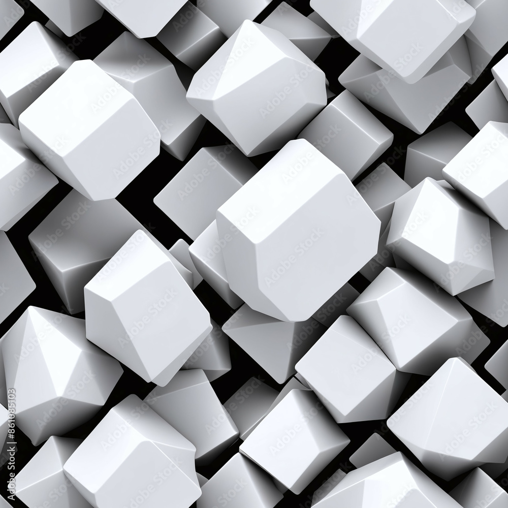 Abstract geometric 3D shapes, Seamless white pattern. Endless background. Abstract geometric 3D shapes, Seamless white pattern. Endless background.