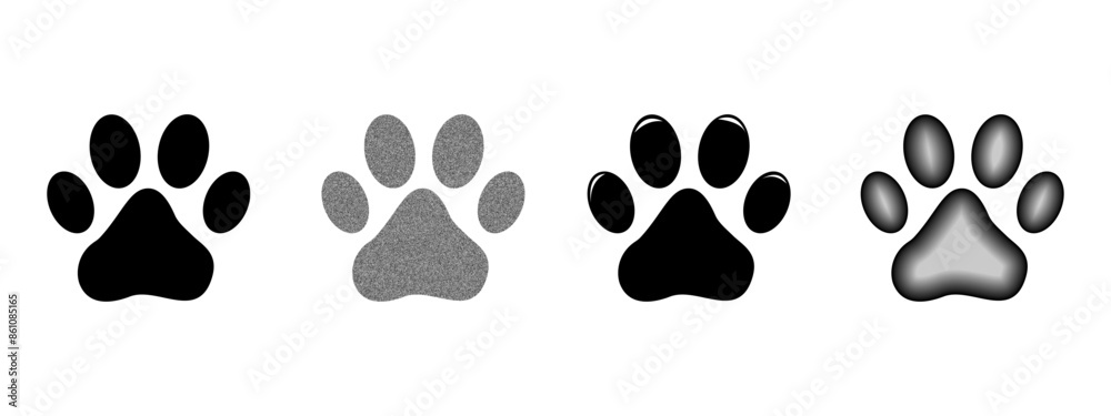 Fototapeta premium Vector footprint icons, cute animal footprint collection, cat or dog footprint icons with different styles and colors