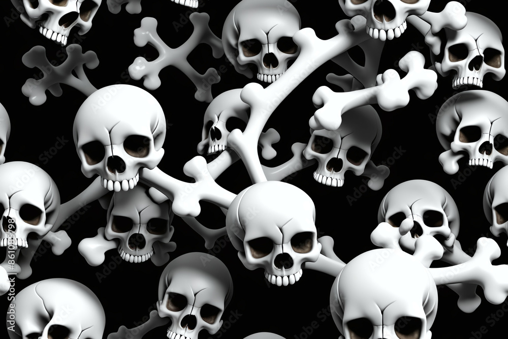 Skulls and bones. Seamless pattern. Digital illustration. Skulls and bones. Seamless pattern. Digital illustration.