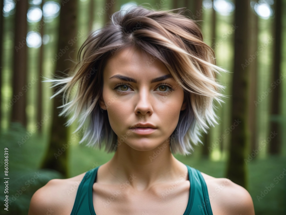 Fototapeta premium Young woman with Balayage hair and Brown eyes looking at camera. Close-up Female portrait.