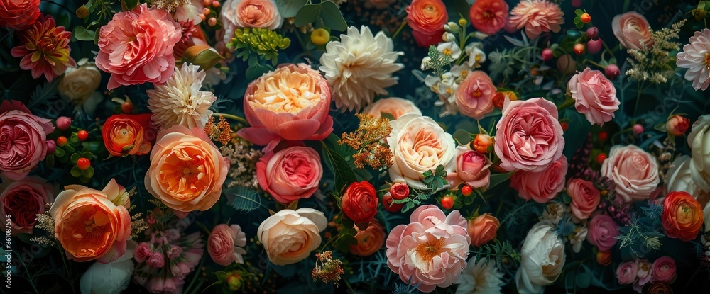 Baroque Style Photo Of A Bouquet, Featuring Luxurious And Ornate Floral Arrangements With Intricate Details Baroque Style Photo Of A Bouquet, Featuring Luxurious And Ornate Floral Arrangements With Intricate Details