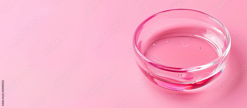 round transparent drop of clear gel serum in petri dish on pink background pastel background. Copy space image. Place for adding text and design round transparent drop of clear gel serum in petri dish on pink background pastel background. Copy space image. Place for adding text and design