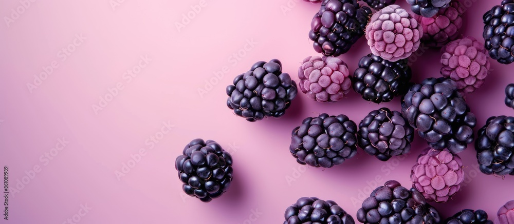 Blackberries Isolated on pastel background Clipping Path. Copy space image. Place for adding text and design Blackberries Isolated on pastel background Clipping Path. Copy space image. Place for adding text and design