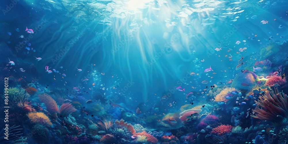 Tranquil Ocean Paradise. Underwater marine life concept Tranquil Ocean Paradise. Underwater marine life concept