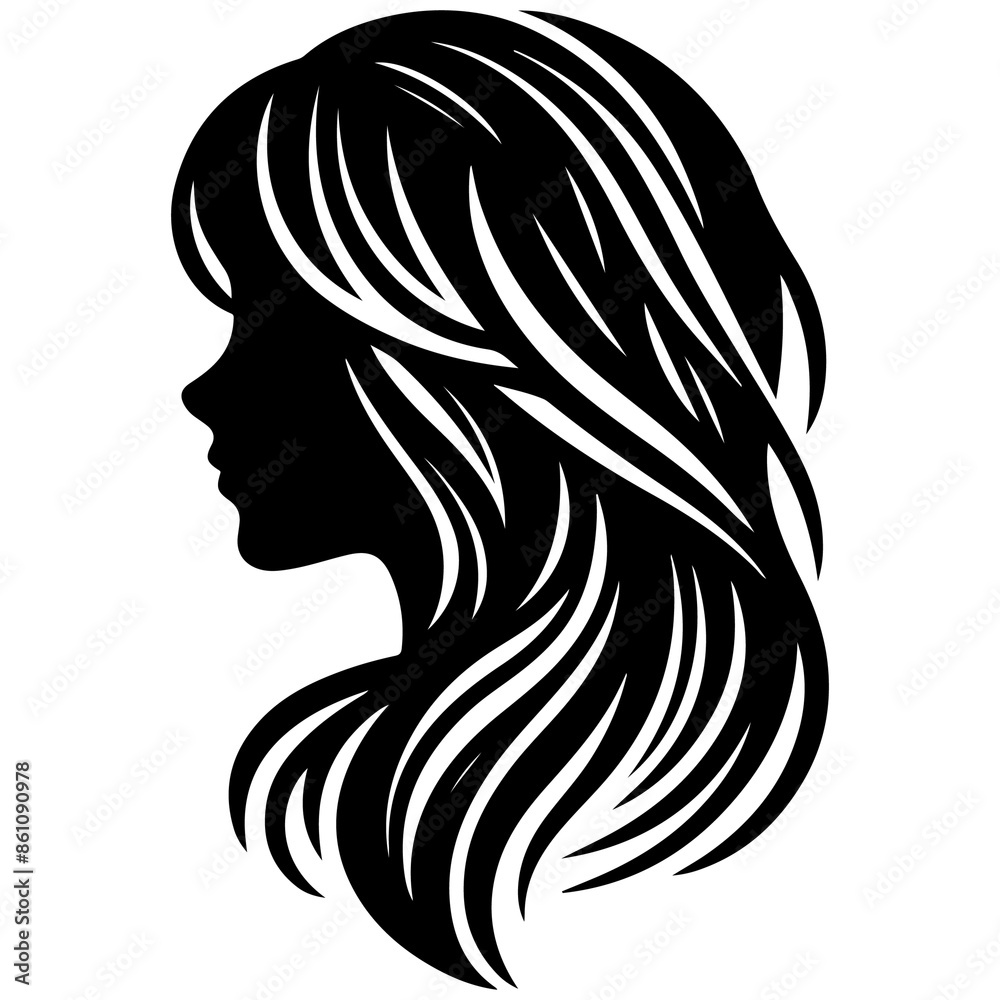Girl head with hair silhouette vector style Girl head with hair silhouette vector style