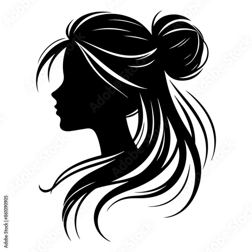 Girl head with hair silhouette  vector style