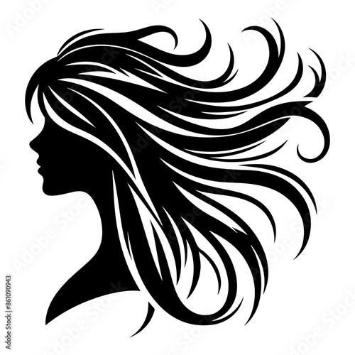 Girl head with hair silhouette vector style