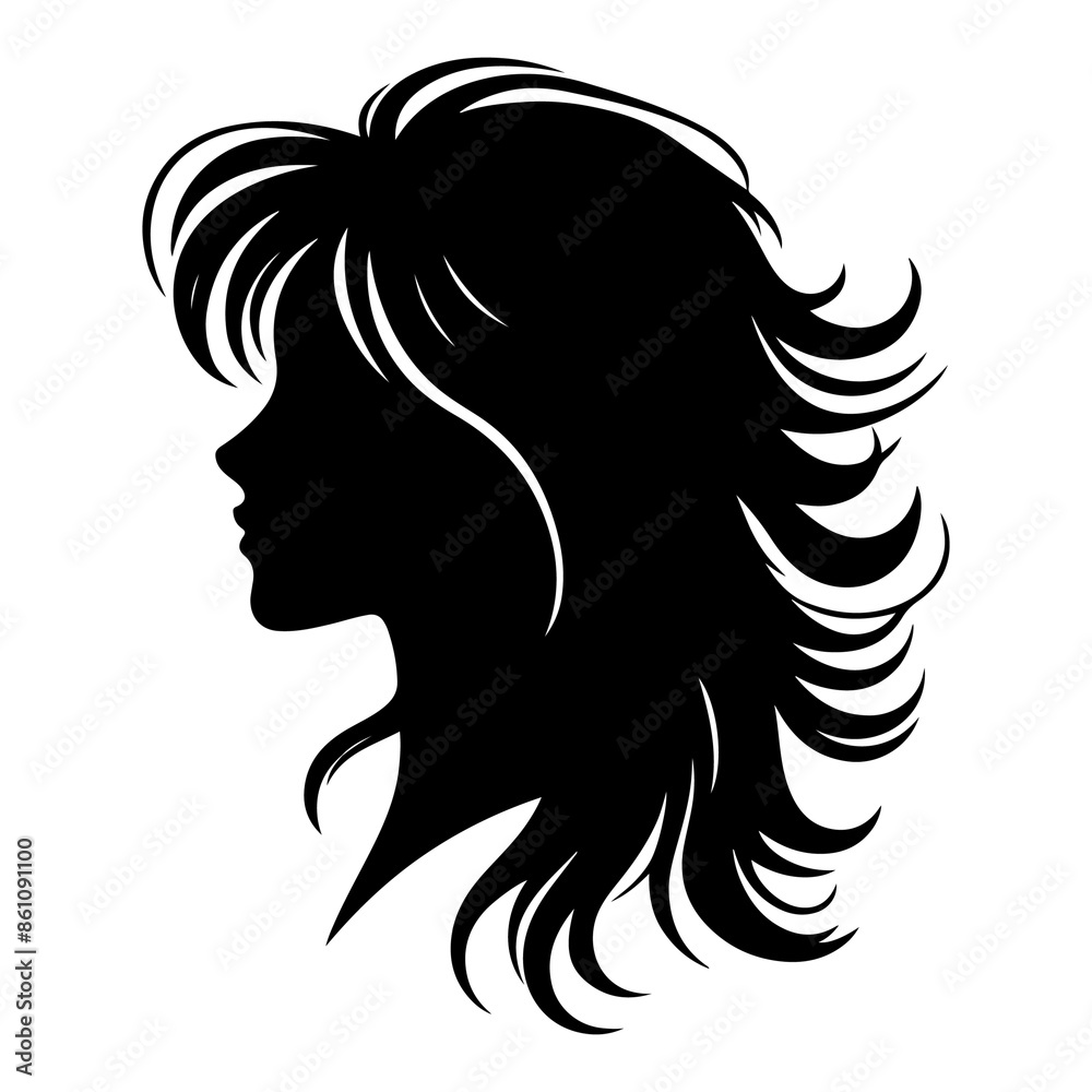Girl head with hair silhouette vector style Girl head with hair silhouette vector style