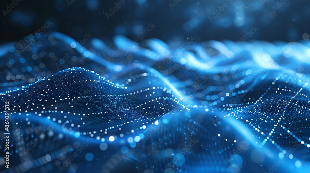 Abstract blue tech background with digital waves, dynamic network system, artificial neural connections, cyber quantum computing and electronic global intelligence Abstract blue tech background with digital waves, dynamic network system, artificial neural connections, cyber quantum computing and electronic global intelligence