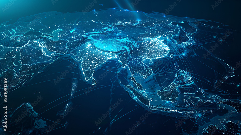 Abstract digital map of South America, concept of global network and connectivity, data world transfer and cyber technology, information exchange and telecommunication Abstract digital map of South America, concept of global network and connectivity, data world transfer and cyber technology, information exchange and telecommunication