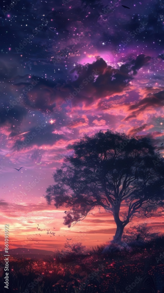 Fototapeta premium Tranquil Twilight. Serene and colorful sky at sunset