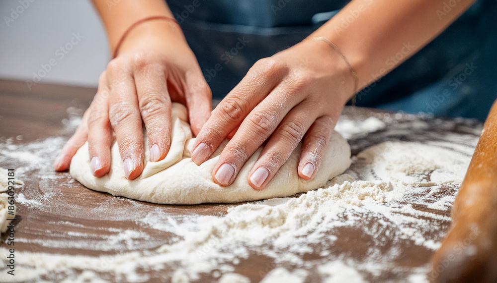 The bakers touch - Closeup of hands shaping a doughy masterpiece The bakers touch - Closeup of hands shaping a doughy masterpiece