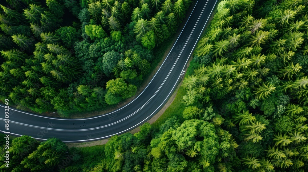 Aerial top view road in forest with car motion. Winding road through the forest. Car drive on the road between green forest AI generated Aerial top view road in forest with car motion. Winding road through the forest. Car drive on the road between green forest AI generated