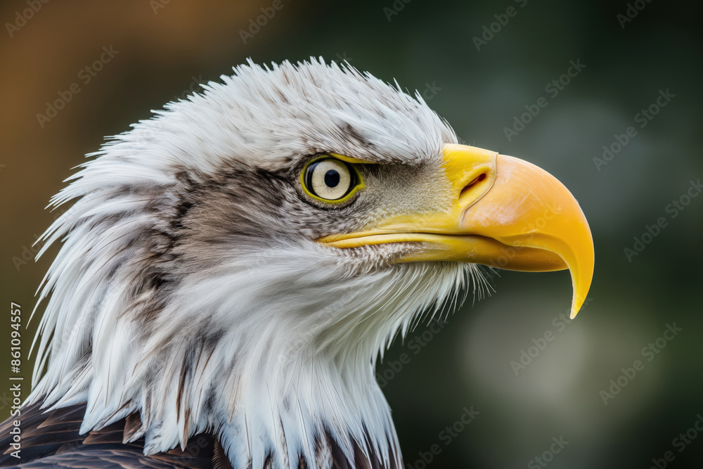 Fototapeta premium Majestic bald eagle posing for portrait with blurred background