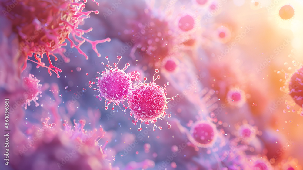 3D rendering of tumor microenvironment showing cancer cells Tcells nanoparticles fibroblasts normal cells and vessels. Concept Cancer cells, Tcells, Nanoparticles, Fibroblasts, Normal 3D rendering of tumor microenvironment showing cancer cells Tcells nanoparticles fibroblasts normal cells and vessels. Concept Cancer cells, Tcells, Nanoparticles, Fibroblasts, Normal