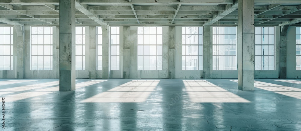 Large empty room with windows. Nobody inside. Copy space image. Place for adding text and design Large empty room with windows. Nobody inside. Copy space image. Place for adding text and design