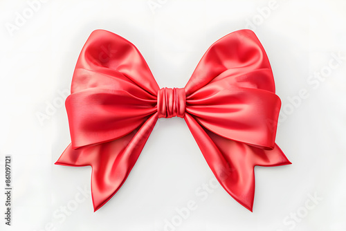 Elegant red ribbon bow isolated on white background, perfect for festive decoration, gift wrapping, and holiday crafts.