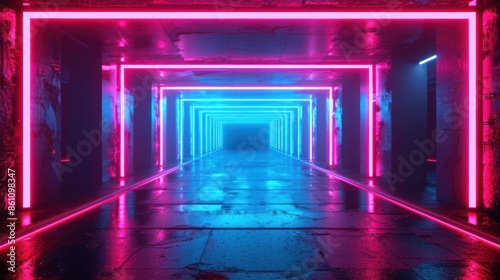 Retro hyper warp neon tunnel abstract