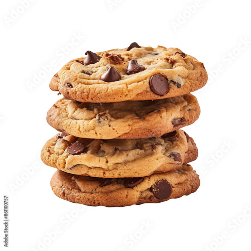 Chocolate chips cookies isolated on transparent background Generative AI