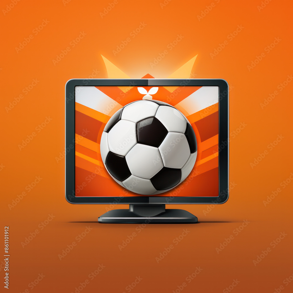 Obraz premium Soccer tv symbol logo template illustration on orange background