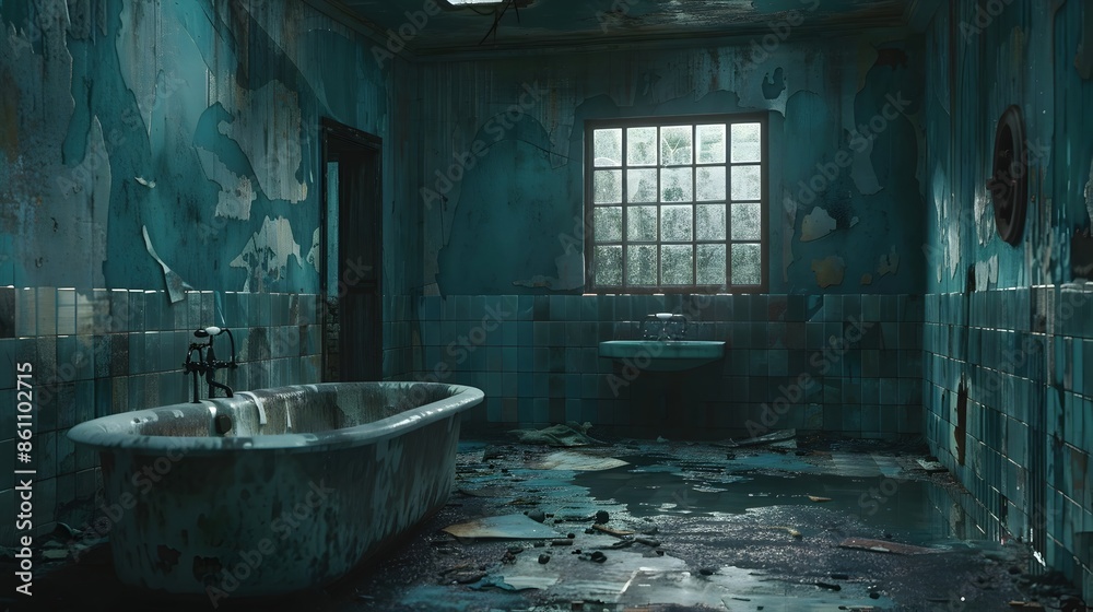 Decaying Abandoned Bathroom in Moody Expressionist Style with Lingering Scent of Disinfectant Decaying Abandoned Bathroom in Moody Expressionist Style with Lingering Scent of Disinfectant