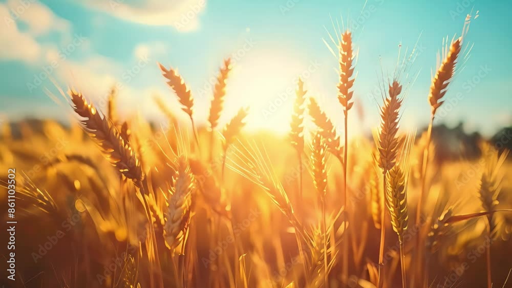 The sun illuminates a golden wheat field with tall stalks glowing in warm light, capturing a perfect sunny day in the countryside
The sun illuminates a golden wheat field with tall stalks glowing in warm light, capturing a perfect sunny day in the countryside