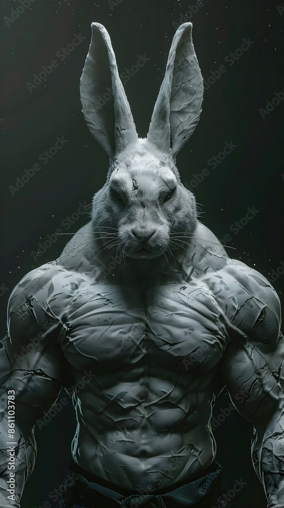 Intimidating Humanoid Rabbit Bodybuilder with Intense Glare and Vascular Physique Intimidating Humanoid Rabbit Bodybuilder with Intense Glare and Vascular Physique