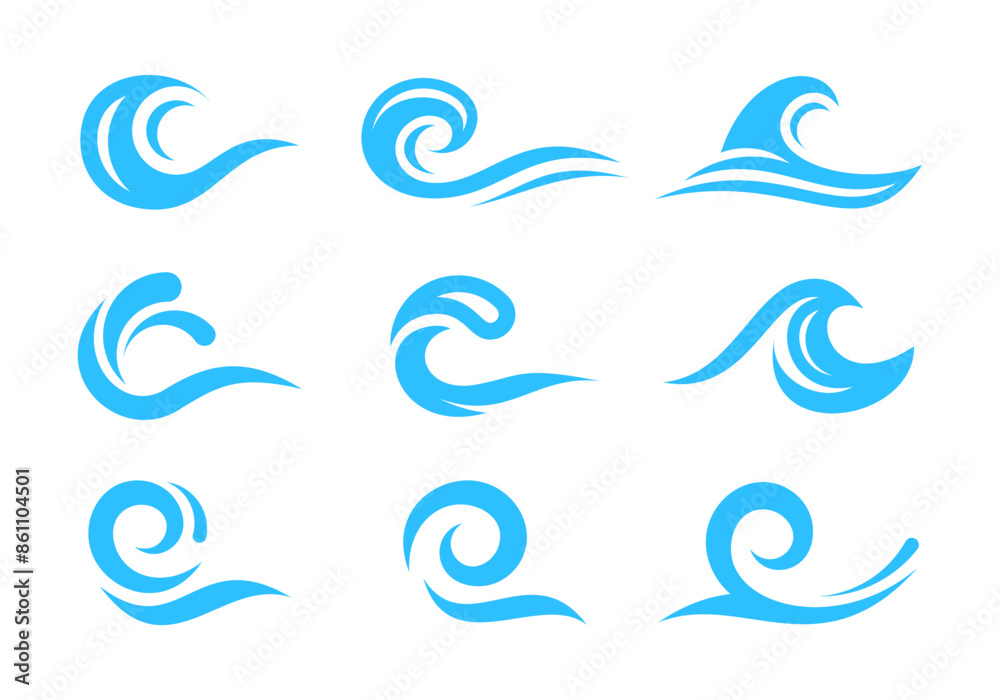 sea water wave logo design set, graphic element for logo sea water wave logo design set, graphic element for logo