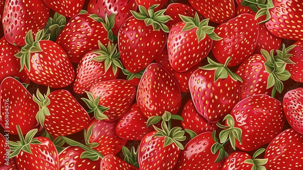 Juicy red strawberries on green background. Vibrant summer fruit concept Juicy red strawberries on green background. Vibrant summer fruit concept