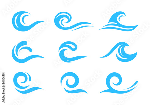 sea water wave logo design set, graphic element for logo