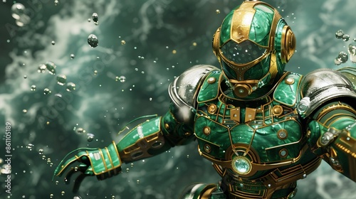 Green Seapunk Superhero Costume With Gold