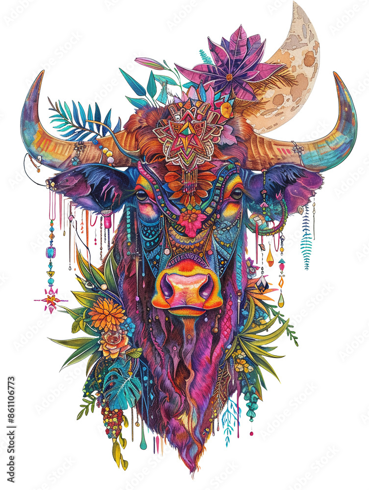 An illustration of a sacred cow by moonlight created with colored pencils. An illustration of a sacred cow by moonlight created with colored pencils.