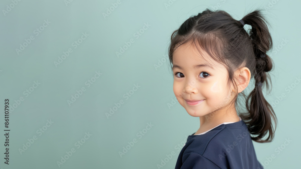 Japanese girl smile wearing sportswear isolated on pastel background Japanese girl smile wearing sportswear isolated on pastel background
