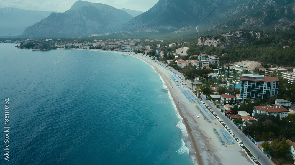 Kemer Antalya Turkey Aerial view of Moonlight Beach in Kemer Beautiful turquoise colors of Mediterranean sea Drone shot : Generative AI Kemer Antalya Turkey Aerial view of Moonlight Beach in Kemer Beautiful turquoise colors of Mediterranean sea Drone shot : Generative AI