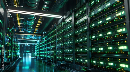 photo illustration of  server rack in a data center , security, networking, minning many connected Nvidia GPUs, server room, security, minning crypto
