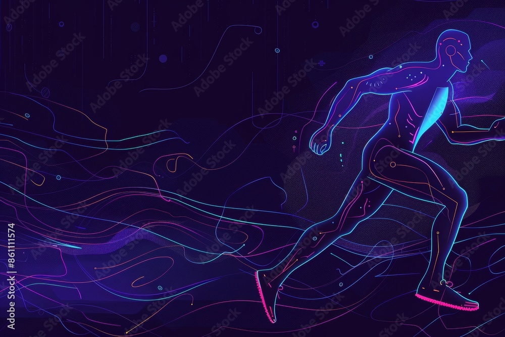 Futuristic neon runner in motion Futuristic neon runner in motion