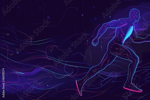 Futuristic neon runner in motion