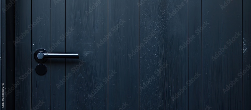 Interior door handle and security lock on the wooden door in the room. Black color, modern interior design. Copy space image. Place for adding text and design Interior door handle and security lock on the wooden door in the room. Black color, modern interior design. Copy space image. Place for adding text and design