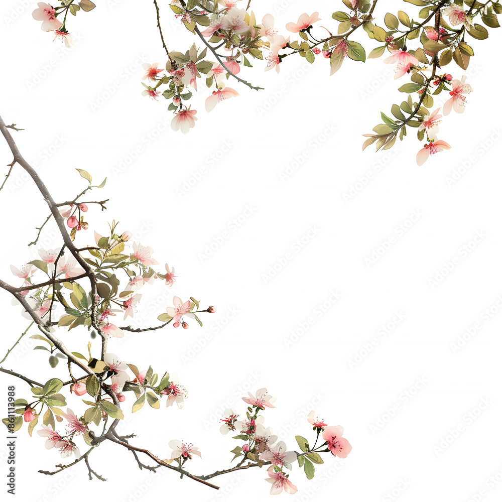 Fototapeta premium Flower corner on white isolated background