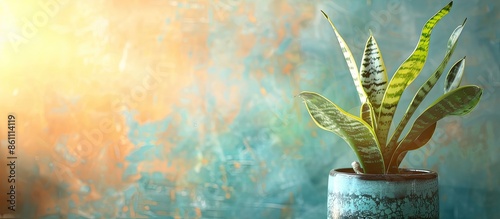 selective focus, ornamental plant Motherinlaw's tongue or with the scientific name Sansevieria, this plant can grow in conditions with little water and sunlight. pastel background photo