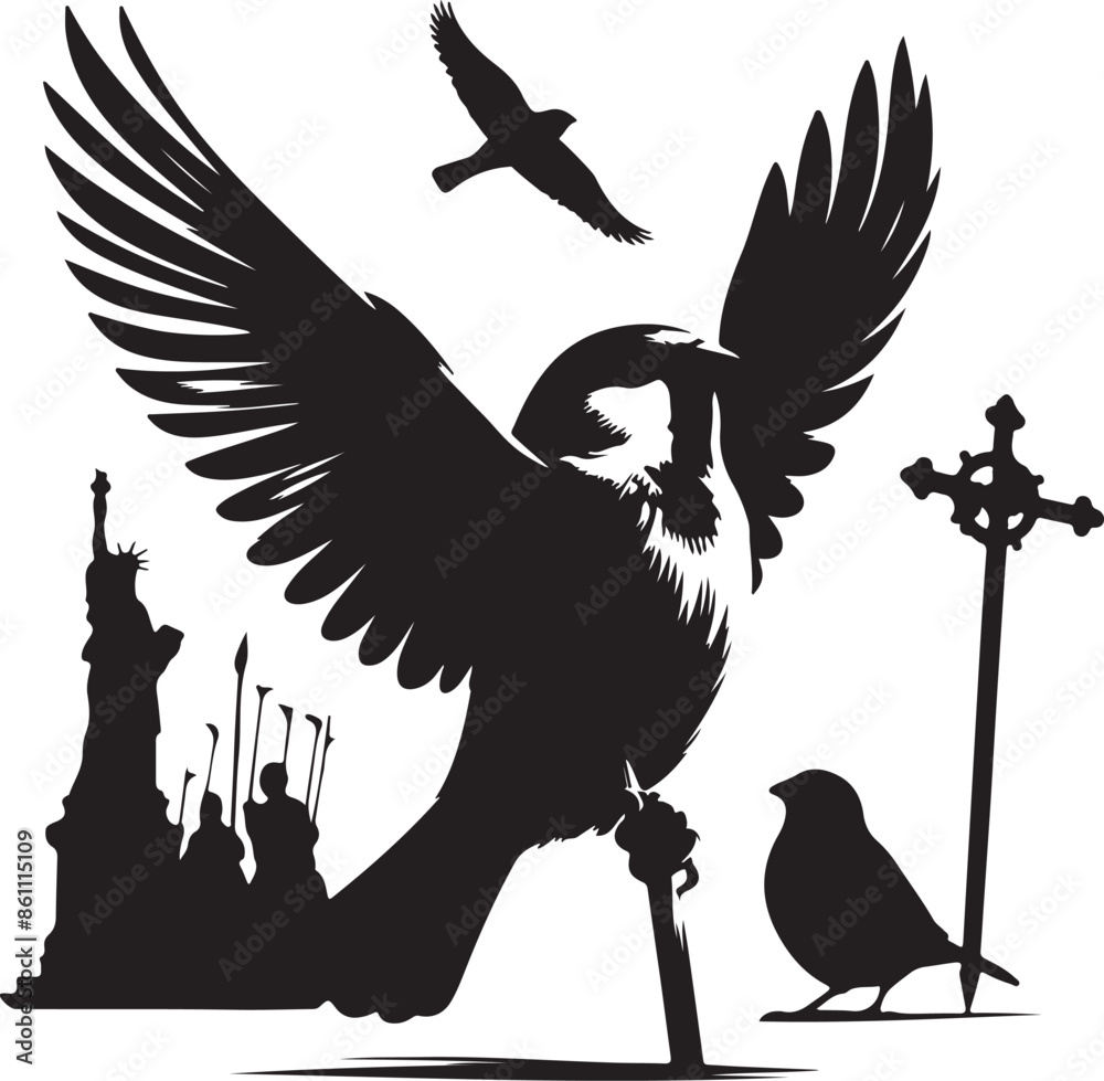 Fototapeta premium Sparrow design silhouette vector art work EPS file, Generator AI
