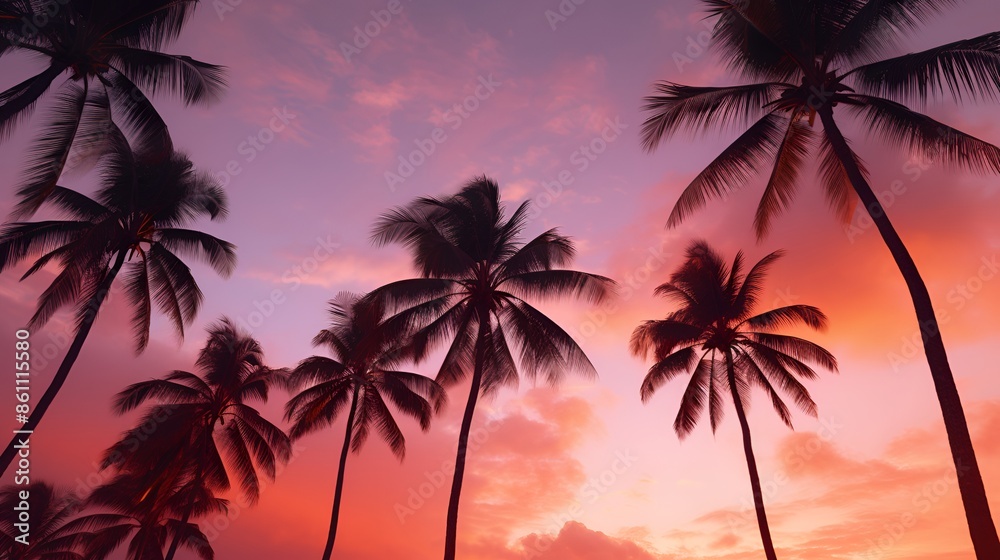 Coconut trees against a setting sun in the tropics Coconut trees against a setting sun in the tropics