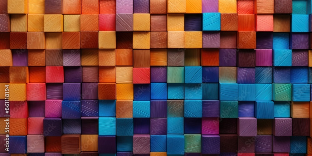 Colorful wooden blocks aligned Colorful wooden blocks aligned