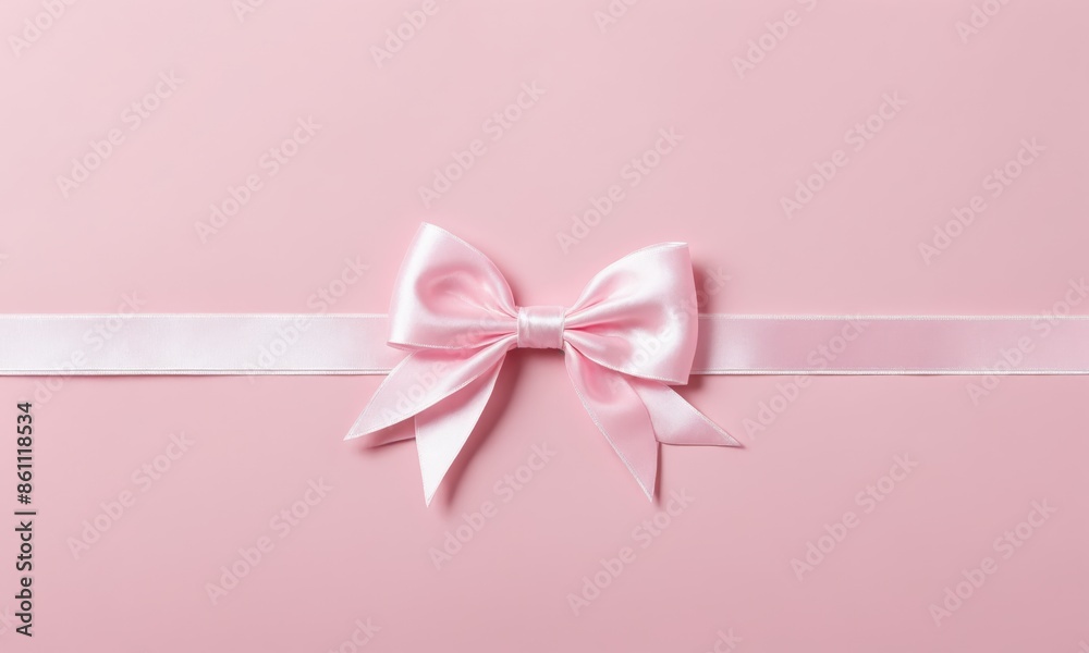 Pink satin bow with ribbon on pink background Pink satin bow with ribbon on pink background