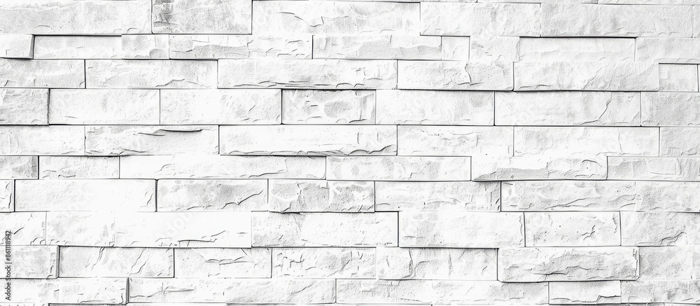 Fototapeta premium White grunge brick wall texture background for stone tile block painted in grey light color wallpaper modern interior and exterior and room backdrop design. Copy space image