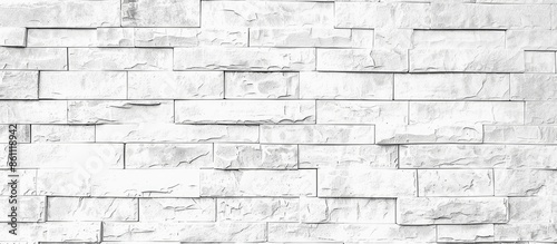 White grunge brick wall texture background for stone tile block painted in grey light color wallpaper modern interior and exterior and room backdrop design. Copy space image