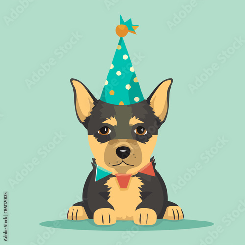 Birthday Hat With Dog Party Vector Illustration.