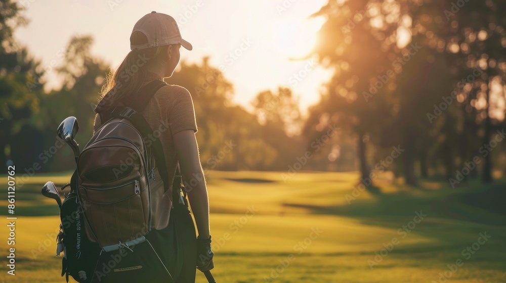 Professional female golfer takes golf clubs from golf bag to play a competitive game on the course. Professional female golfer takes golf clubs from golf bag to play a competitive game on the course.
